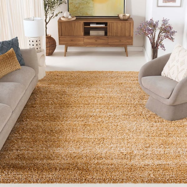 Hudson Shag 7 ft. x 7 ft. Gold/Ivory Solid Marle Square Area Rug
