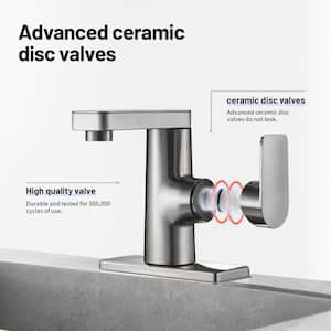 Single Handle Single Hole Low Arc Bathroom Faucet With Metal Pop Up Drain Assembly Swivel Sink Faucet in Brushed Nickel