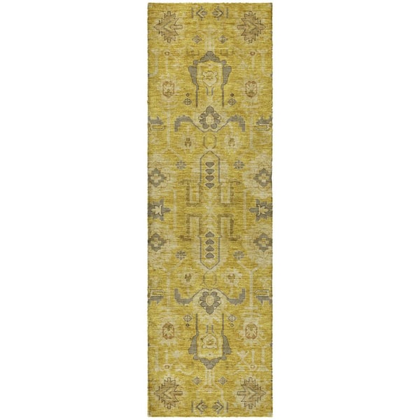 Dream Shag Premium Machine Washable Abstract ADS697 Gold 2 ft. x 7 ft. Runner Rug