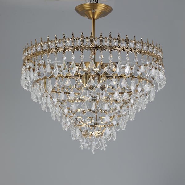 OUKANING 19.68 in. 6-Light Gold Modern Luxury Crystal Semi-Flush