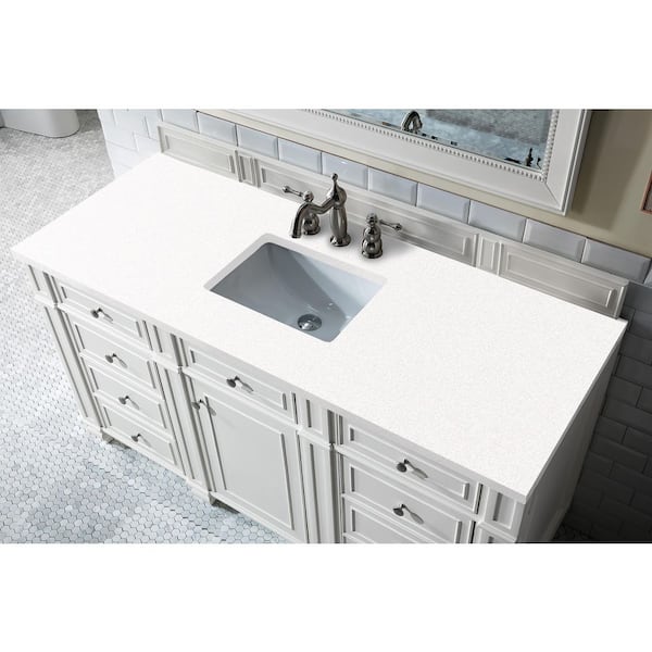 James Martin Vanities Bristol 60.0 in. W x 23.5 in. D x 34 in. H Bathroom Vanity in Bright White with White Zeus Quartz Top