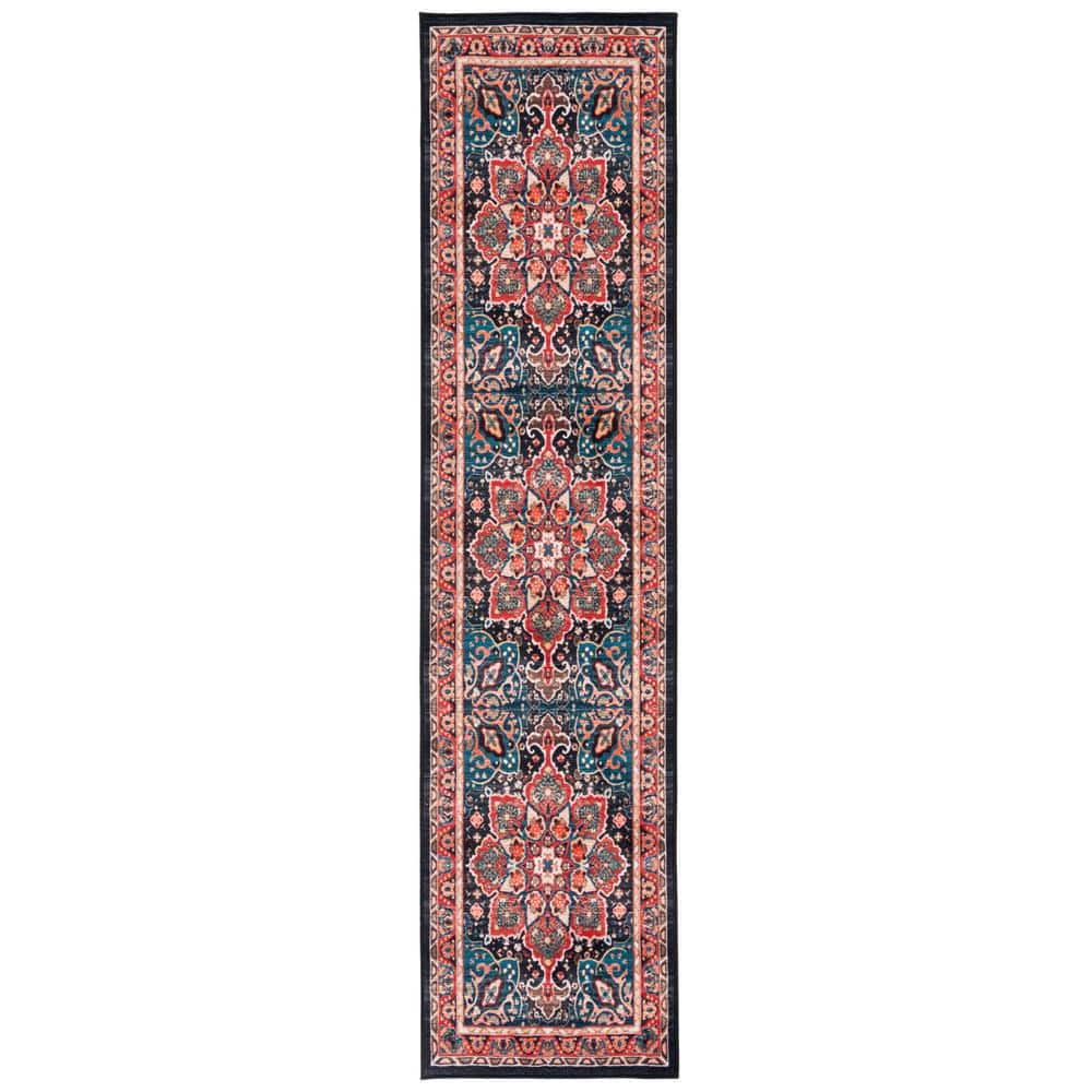 SAFAVIEH Riviera Red/Navy 2 ft. x 9 ft. Machine Washable Medallion ...