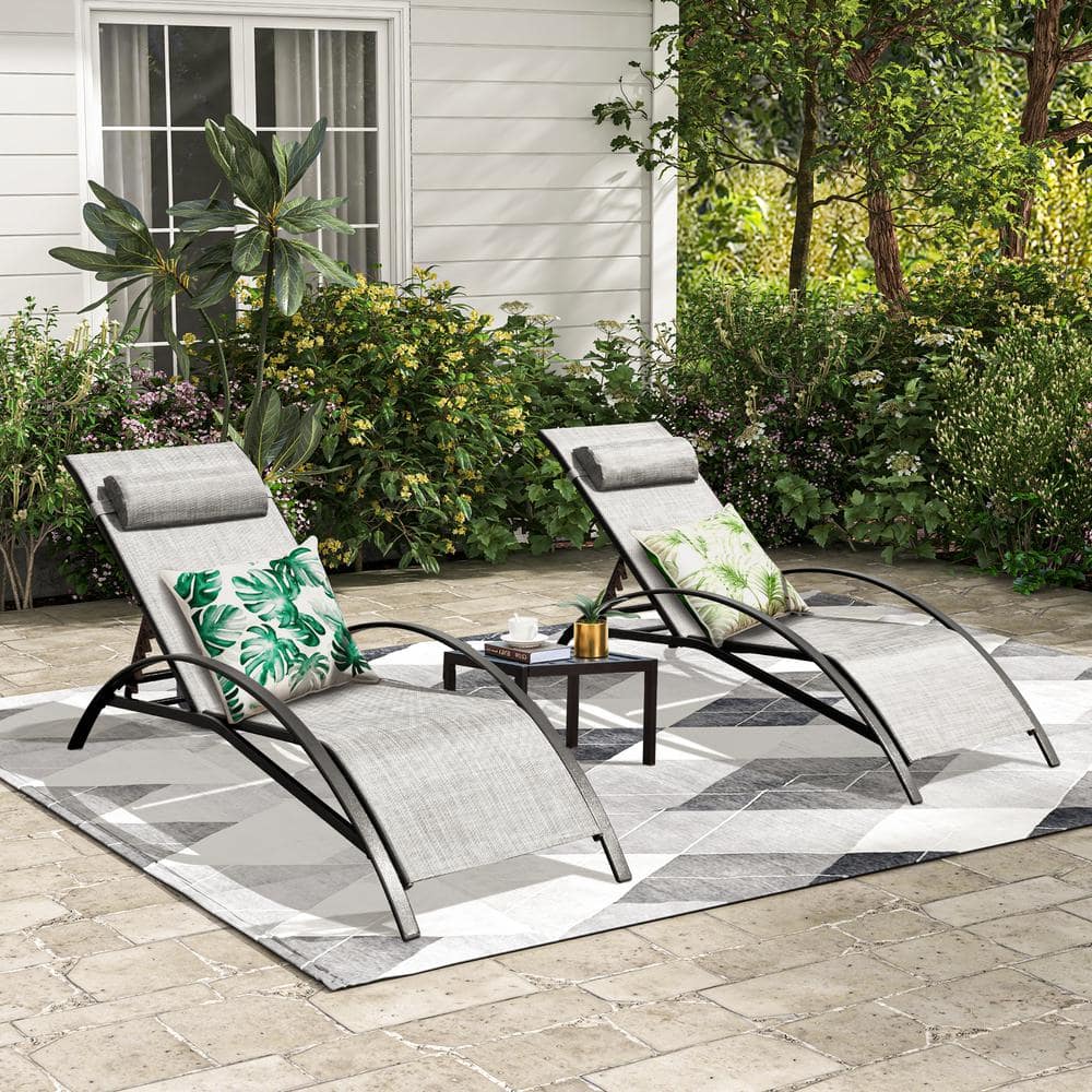 HOMMOW Patio Lounge Chairs for Set of 3, Textilene Fabric