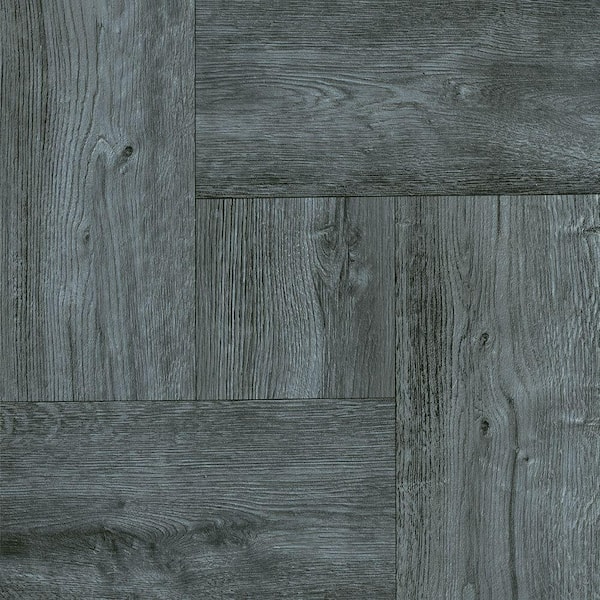 TrafficMaster Grey Wood Parquet 3 MIL x 12 in. W x 12 in. L Peel and Stick Water Resistant Vinyl Tile Flooring (30 sqft/case)