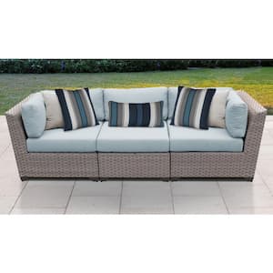 Florence 3-Piece Wicker Outdoor Sectional Sofa with Spa Blue Cushions