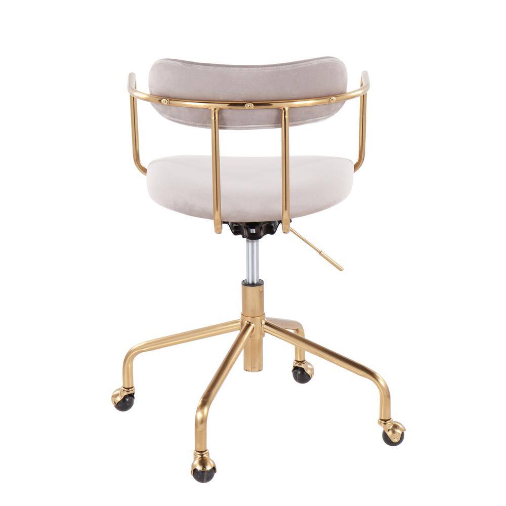 Pearl Silver Velvet and Gold Metal Swivel Task Chair