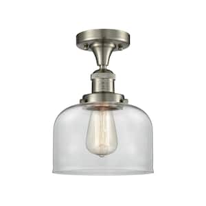 Bell 8 in. 1-Light Brushed Satin Nickel Semi-Flush Mount with Clear Glass Shade