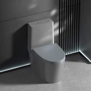1-Piece 1.1 GPF/1.6 GPF High Efficiency Dual Flush Elongated Toilet in Light Grey with Slow-Close Seat