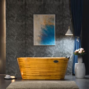 Wudu 59 in. x 31.5 in. Flat Bottom Soaking Bathtub with Reversible Drain in Wood