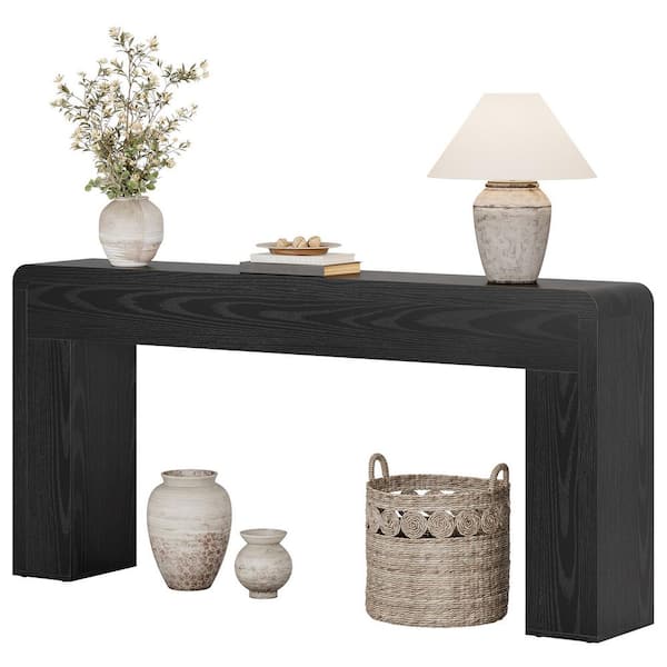 Turrella 70.87 in. Black Rectangle MDF Entryway Console Table with Soft Rounded, Farmhouse Long Sofa Table