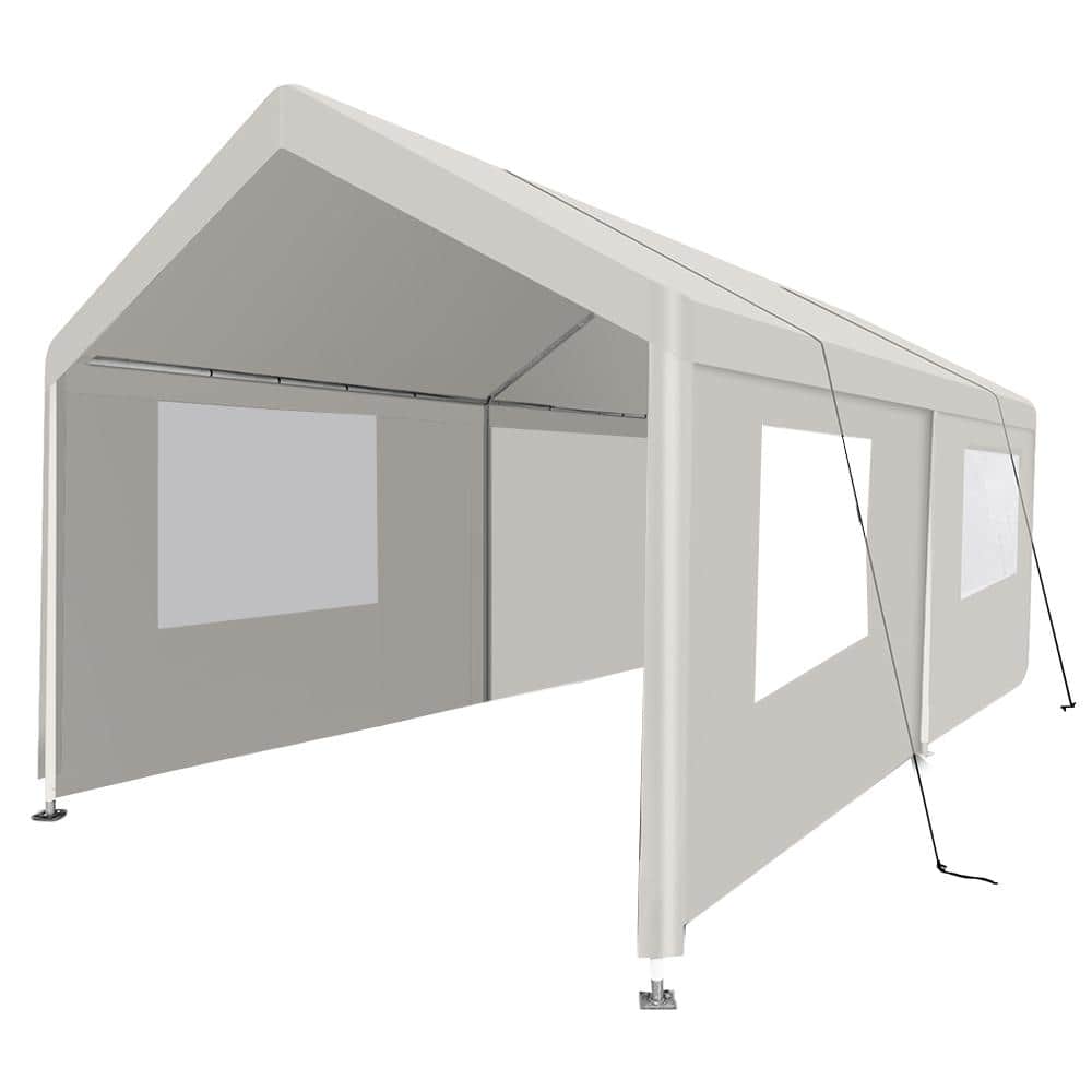 20 ft. W x 9.5 ft. D x 9.2 ft. White Roof Metal Carport, Heavy-Duty Portabl