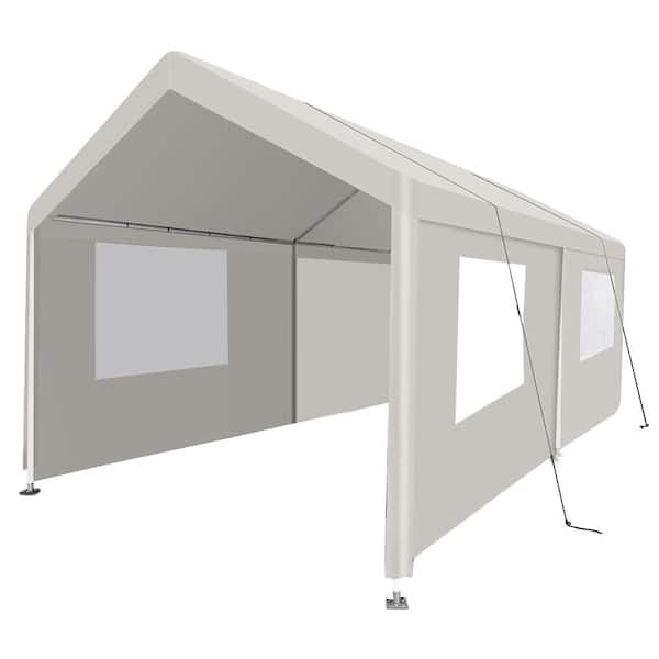 20 ft. W x 9.5 ft. D x 9.2 ft. White Roof Metal Carport, Heavy-Duty Portable Carport Garage Tent