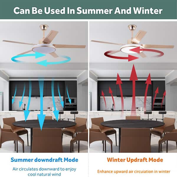OUKANING 52 in. Indoor Gold Modern 6-Speed Ceiling Fan with