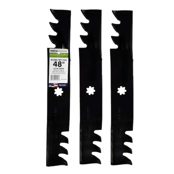 3 Blade Set of 3-N-1 Commercial Mulching Blades for Many 48 in. Cut John Deere Mowers Replaces OEM #'s GX21784, GX21786