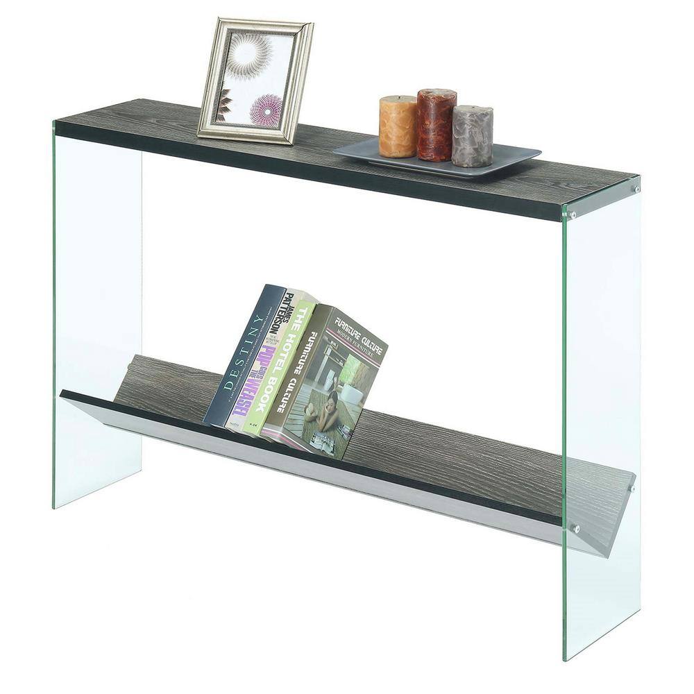 Weathered Gray Modern V Console Table with Glass Shelves