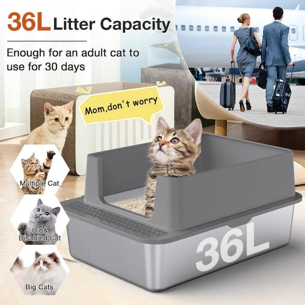 Stainless Steel Cat Litter Box For Older Cats Low Entry Stainless Steel Cat  Litter Box For