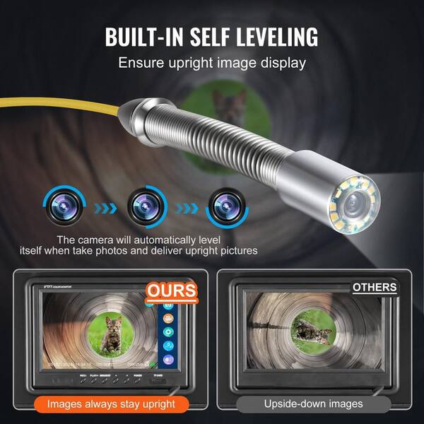 Vebreda 230 ft. Sewer Camera Self-Leveling Drain Camera with 9 in