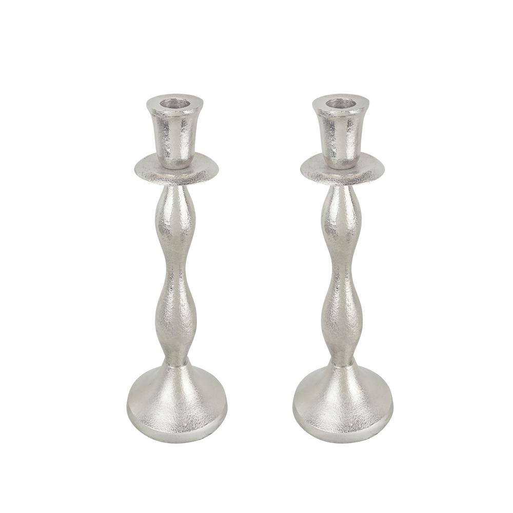 Nickel Aluminum Tabletop Candlestick Set of 2