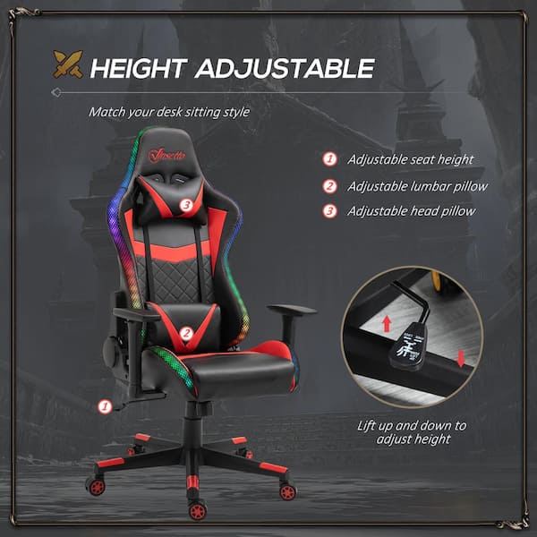 High Back Racing Gaming Chair Reclining w/ Pillow Lumbar Height Adjustable Red 