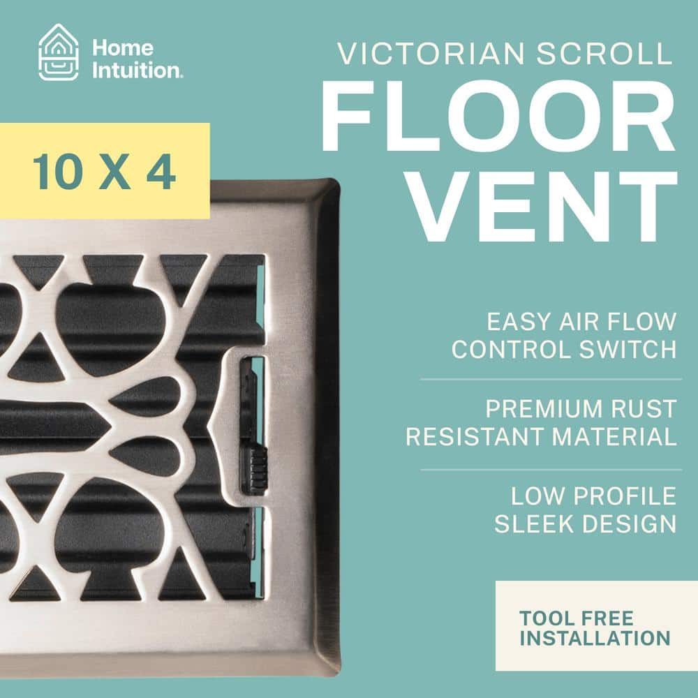 Victorian Satin Nickel Decorative Floor Vent Register with Mesh Cover