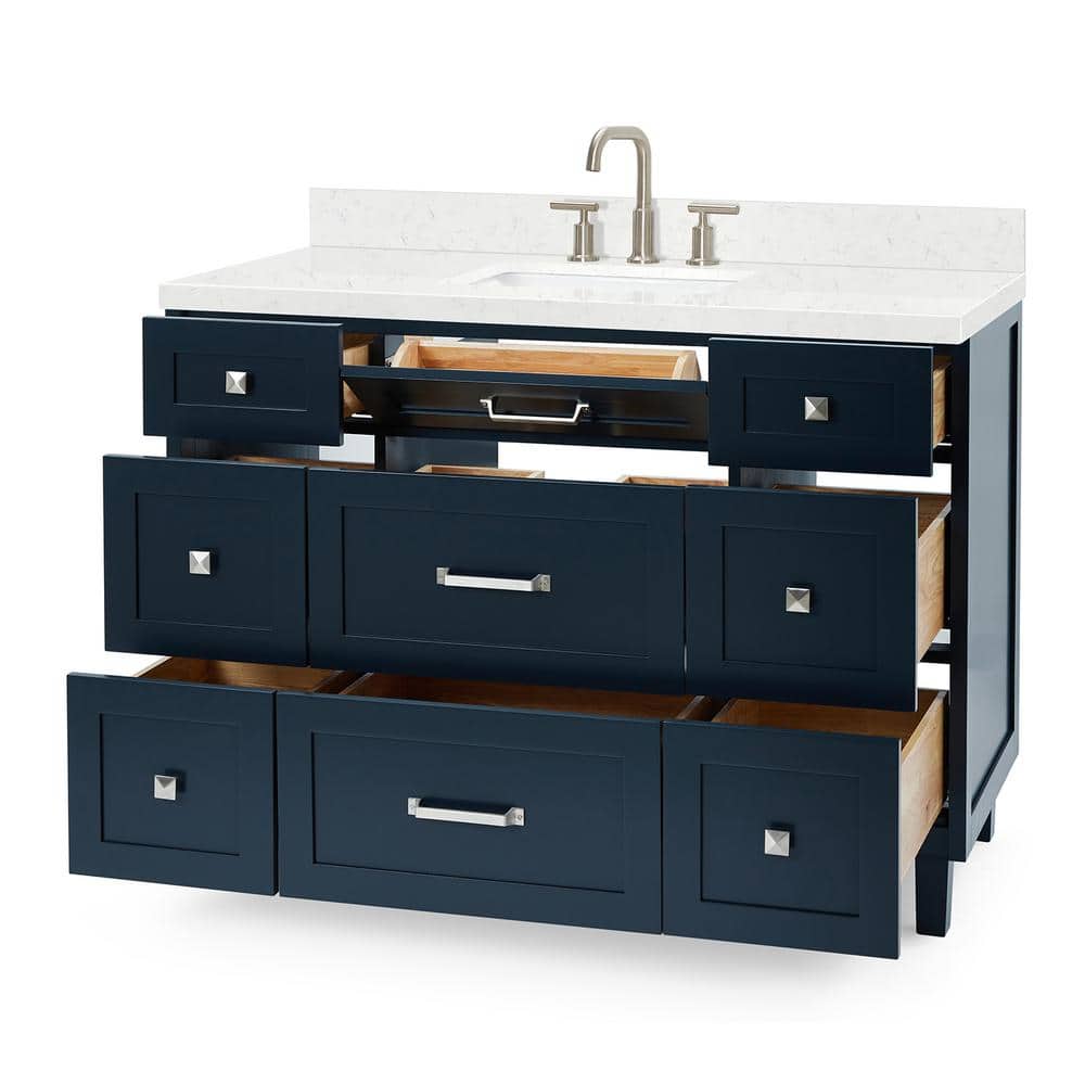 Midnight Blue Freestanding Single Sink Vanity with Carrara Quartz Top
