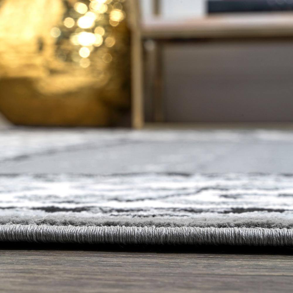Gray and Cream Rectangular Synthetic Flat Woven Area Rug
