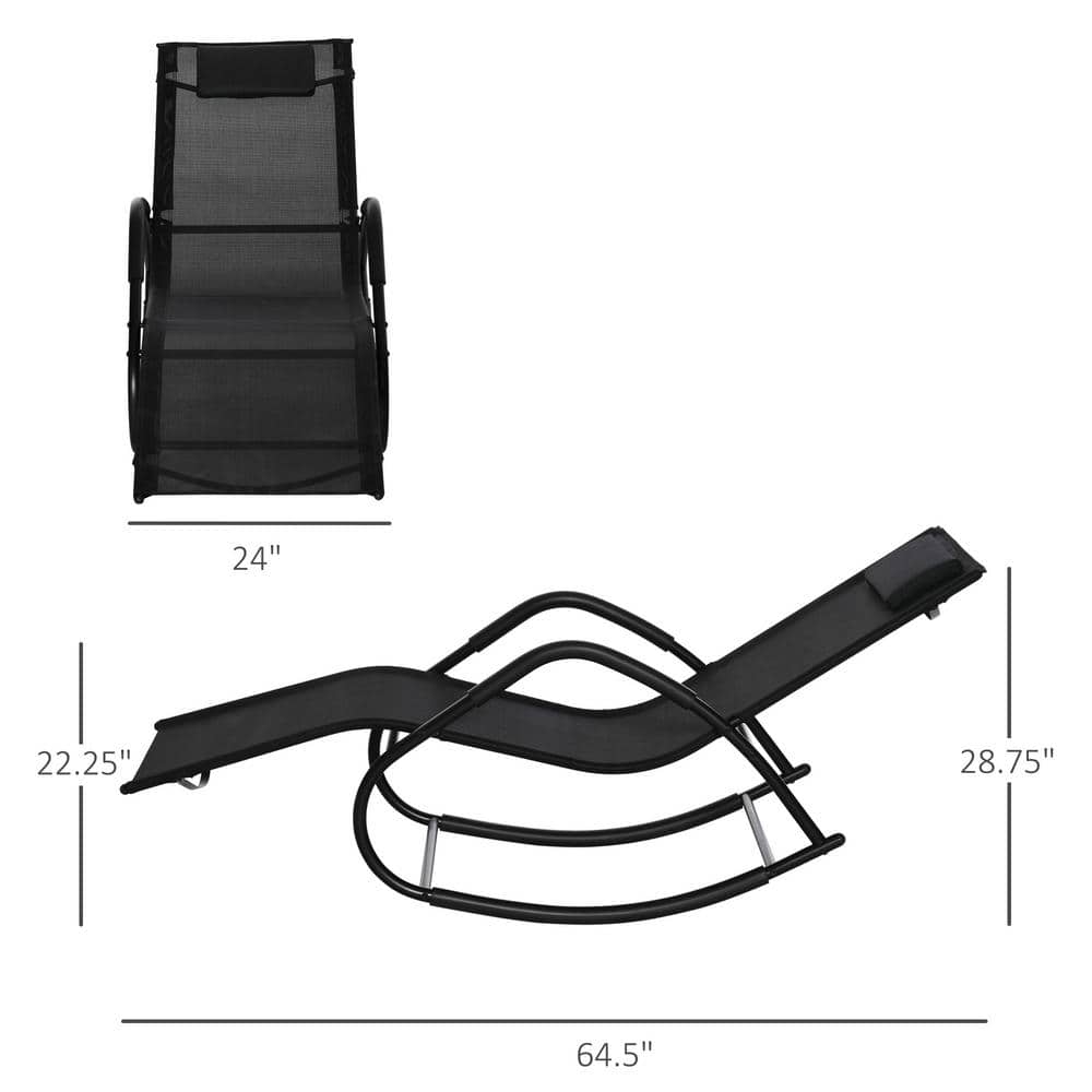 Black Steel Outdoor Zero-Gravity Rocking Lounge Chair with Cushions