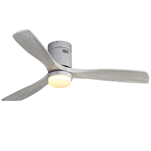 Sofucor 52 in. LED Indoor/Outdoor Flush Mount Smart Silver Ceiling Fan with 3-Reversible Wood Blades, 6-Speed DC Remote Control