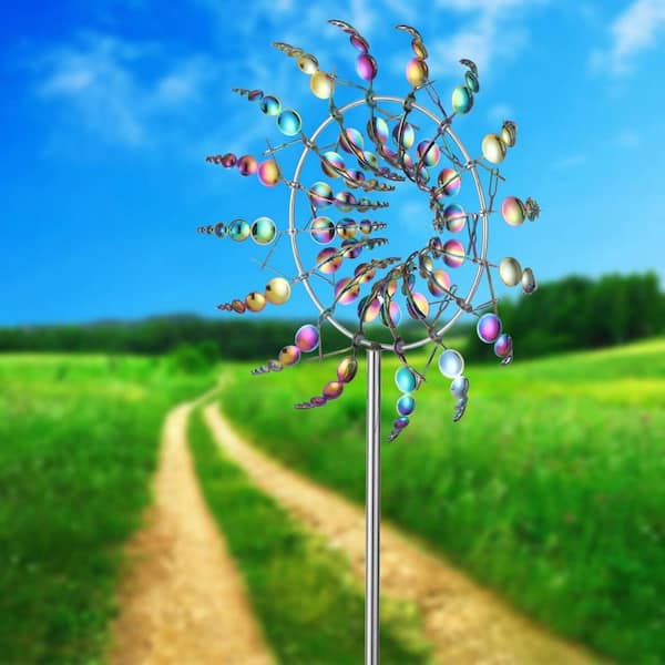 36 in. H Multi-Colored Metal 3D Wind Spinner Outdoor for Yard