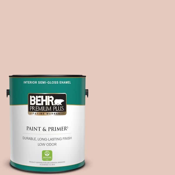 BEHR PREMIUM PLUS 1 gal. #210E-3 Almond Willow Semi-Gloss Enamel Low Odor Interior Paint & Primer