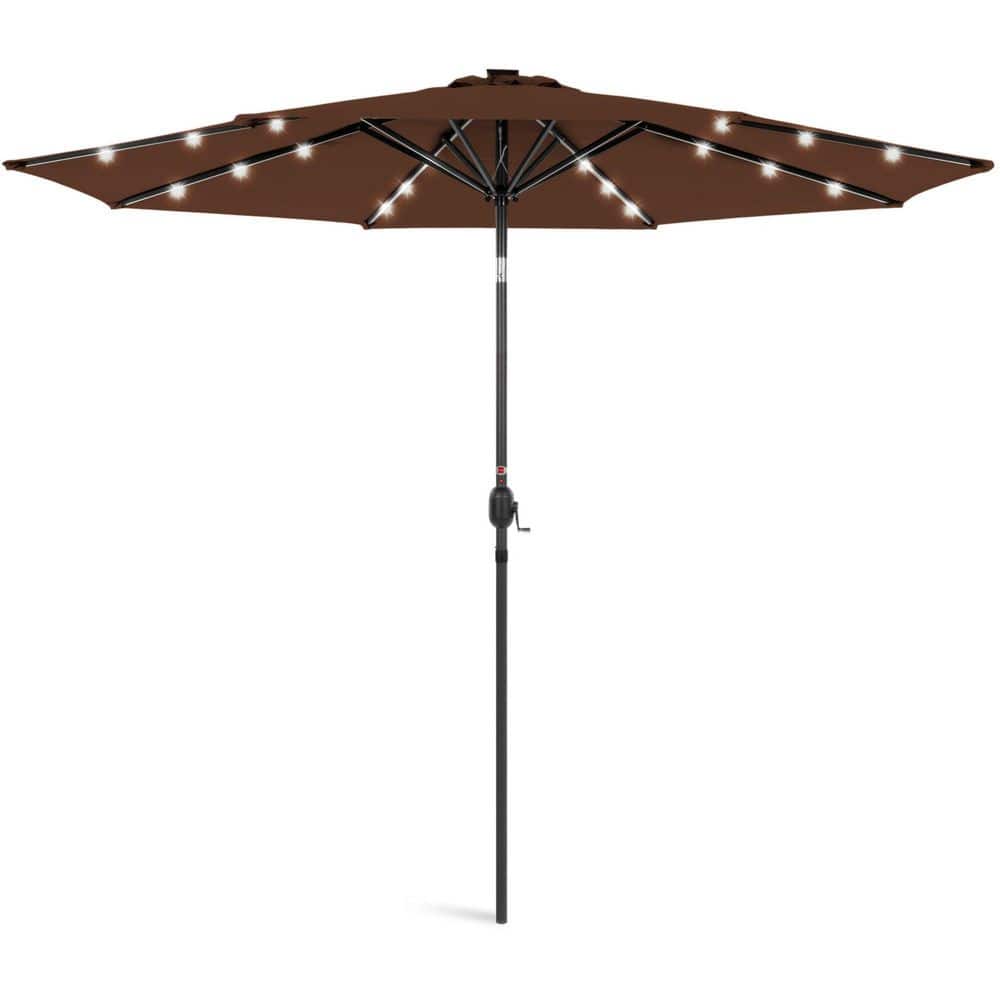 10 ft. Steel Market Solar Tilt Patio Umbrella in Brown