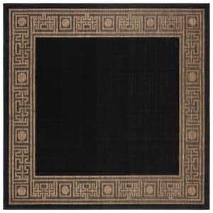 Courtyard Black/Coffee 7 ft. x 7 ft. Square Geometric Indoor/Outdoor Patio  Area Rug