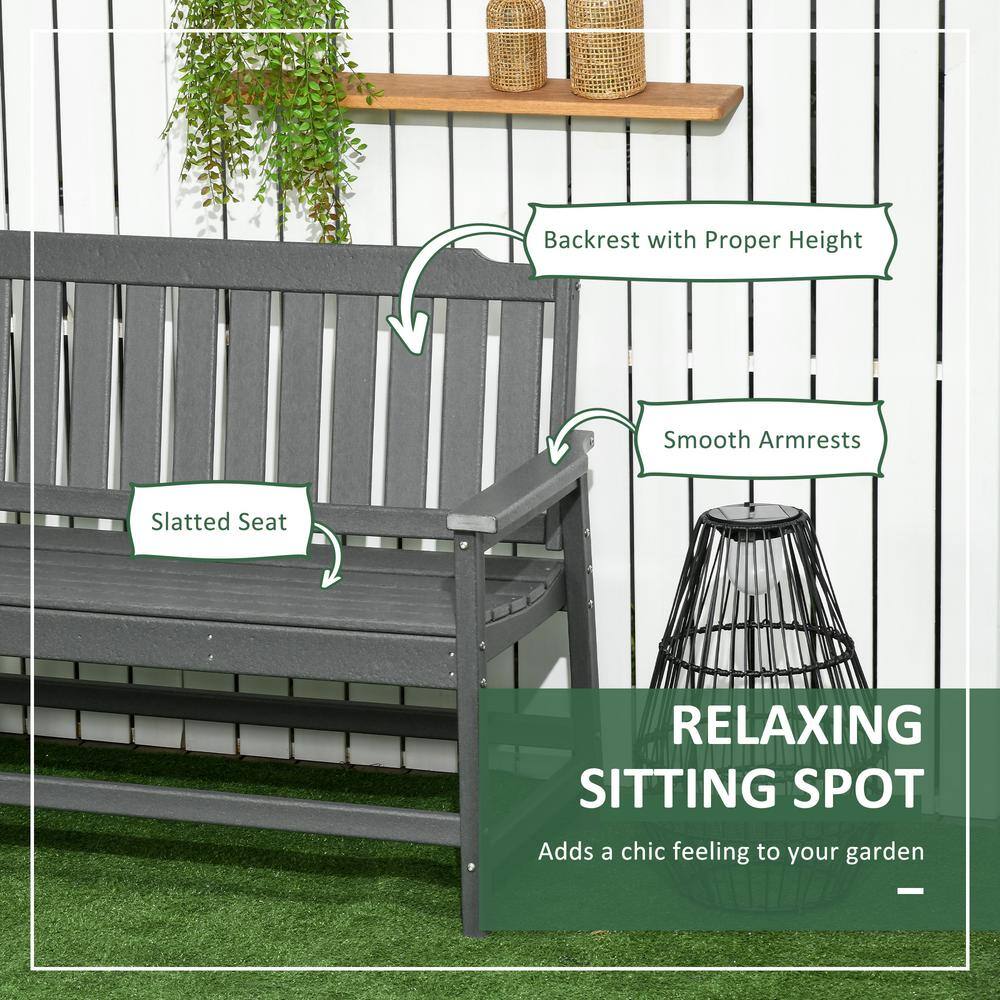 Dark Gray HDPE 2-Person Outdoor Garden Bench with Slatted Back and Armrests