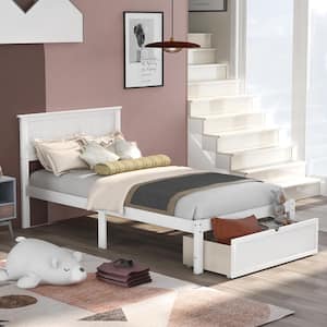 White Twin Size Platform Bed with Under-bed Drawer