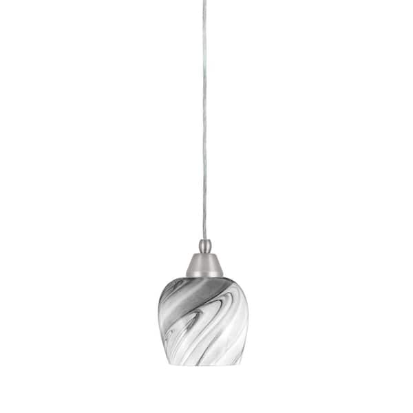 Unbranded Bryson 7.5 in. 1-Light Brushed Nickel Cord Pendant Light with 6 in. Onyx Swirl Glass Shade, no bulb included