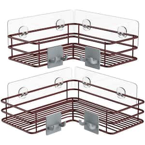 2-Pack Bronze Adhesive Stainless Steel Corner Shower Caddy Shelf Basket Rack with Hooks