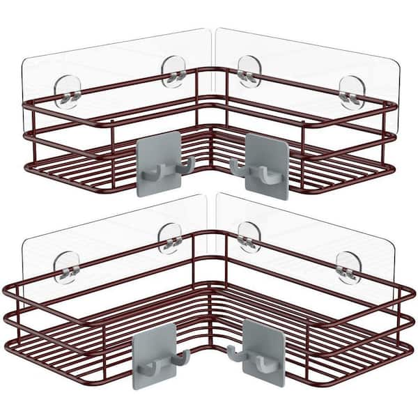Dracelo 2-Pack Bronze Adhesive Stainless Steel Corner Shower Caddy Shelf  Basket Rack with Hooks B098X9LRDS - The Home Depot