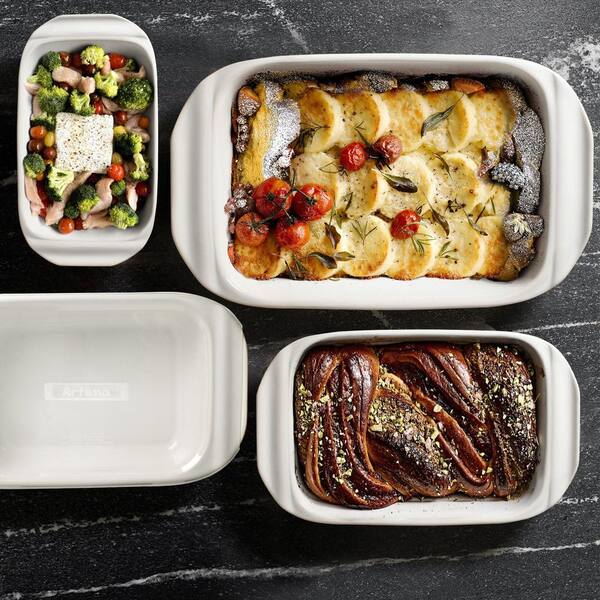 3-Piece White Casserole Set, Ceramic Baking Dish, Large Lasagna Pan With Handles (5.1 qt./2.3 qt./1.1 qt.)