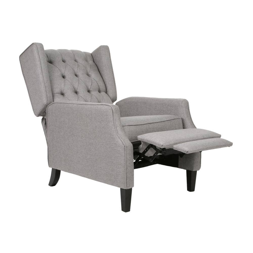 Gray Handcrafted Wingback Recliner with Tufted Upholstery