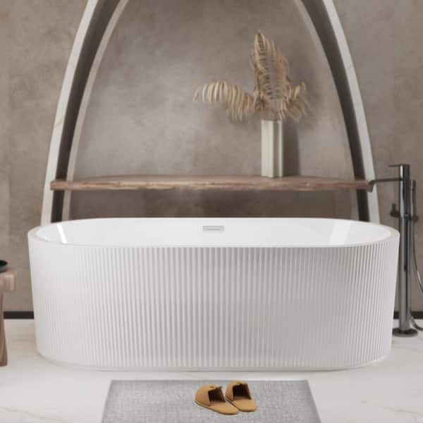 59 in. x 30 in. Acrylic Freestanding Soaking Bathtub in Glossy White