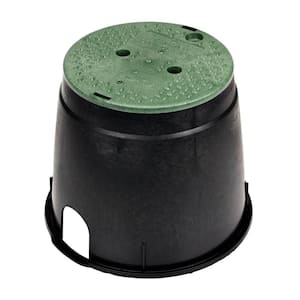 10 in. Round Valve Box and Cover, Black Box, Green ICV Cover