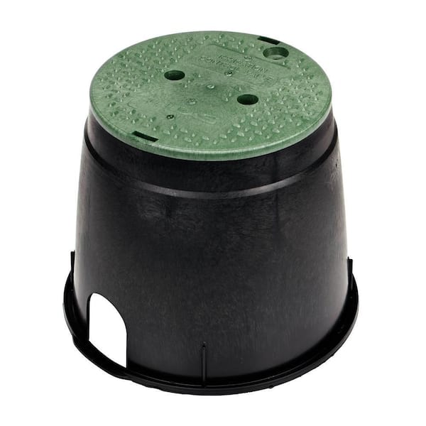 NDS 10 in. Round Valve Box and Cover, Black Box, Green ICV Cover