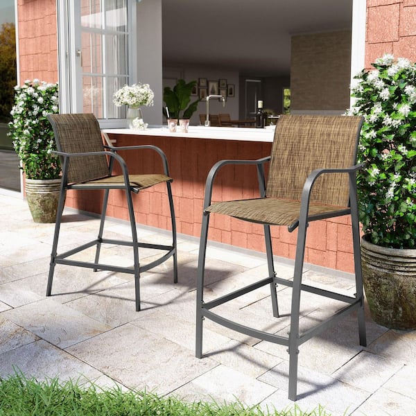 Pellebant Set of 2 Metal Outdoor Bar Stools Counter Height Patio Bar Chairs in Earth