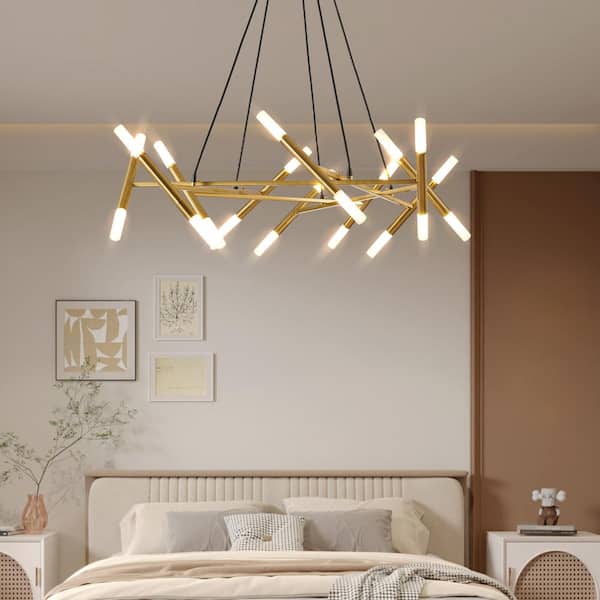 Jushua 20-Light Gold Metal Chandelier with Adjustable Height