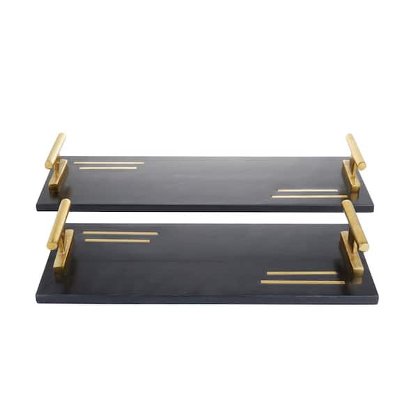 Black Marble Decorative Tray with Gold Handles (Set of 2)