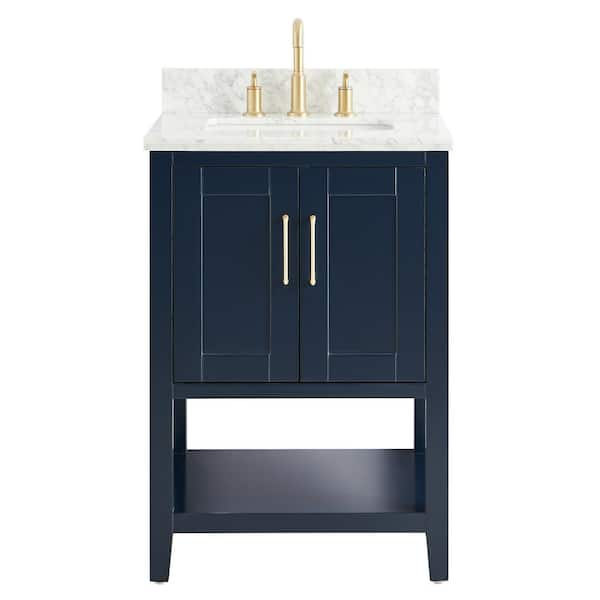 Unbranded Waldorf 24 in. W x 21 in. D x 34 in. H Free Standing Bath Vanity in Navy with Carrara Marble Counter Top