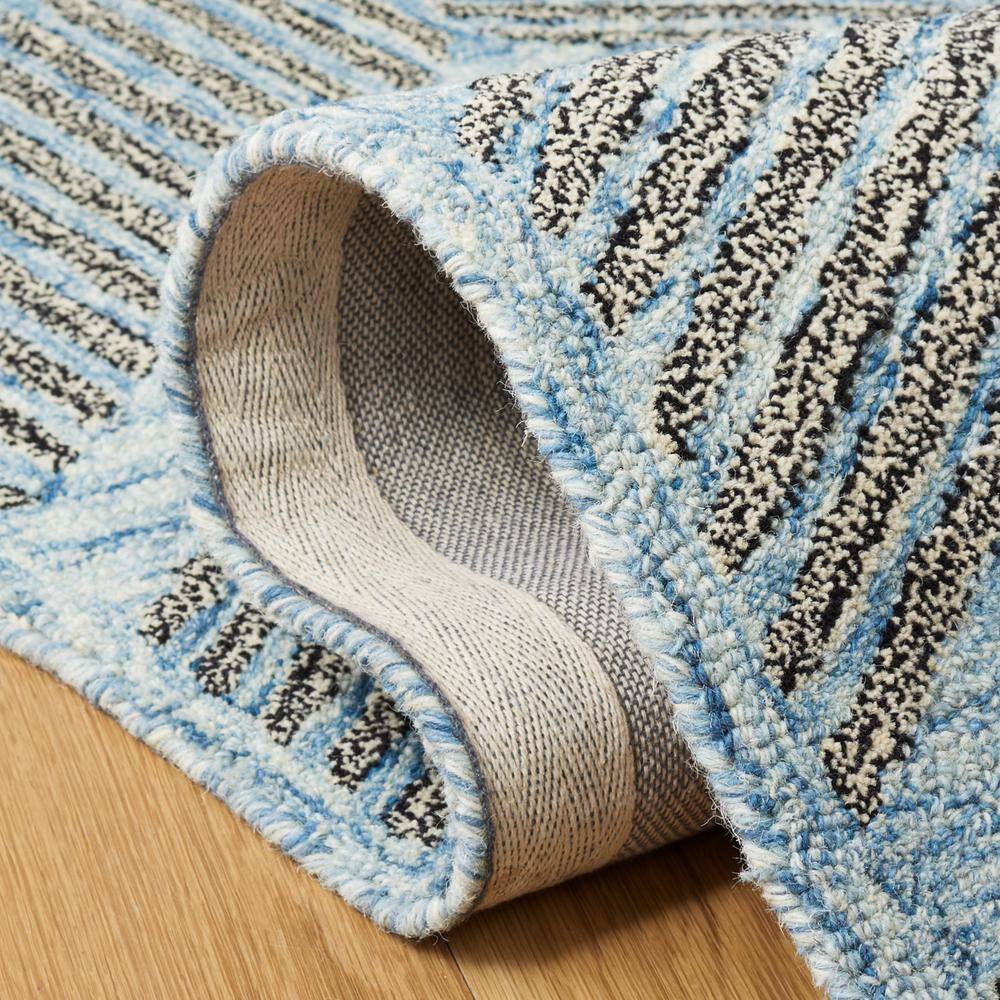 Elegant Hand-Tufted Wool Square Rug in Blue and Black