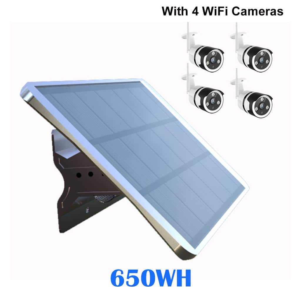 Wi-Fi IP Bullet Camera (4-Pack 1080p) with Solar Powered Off-Grid Generator