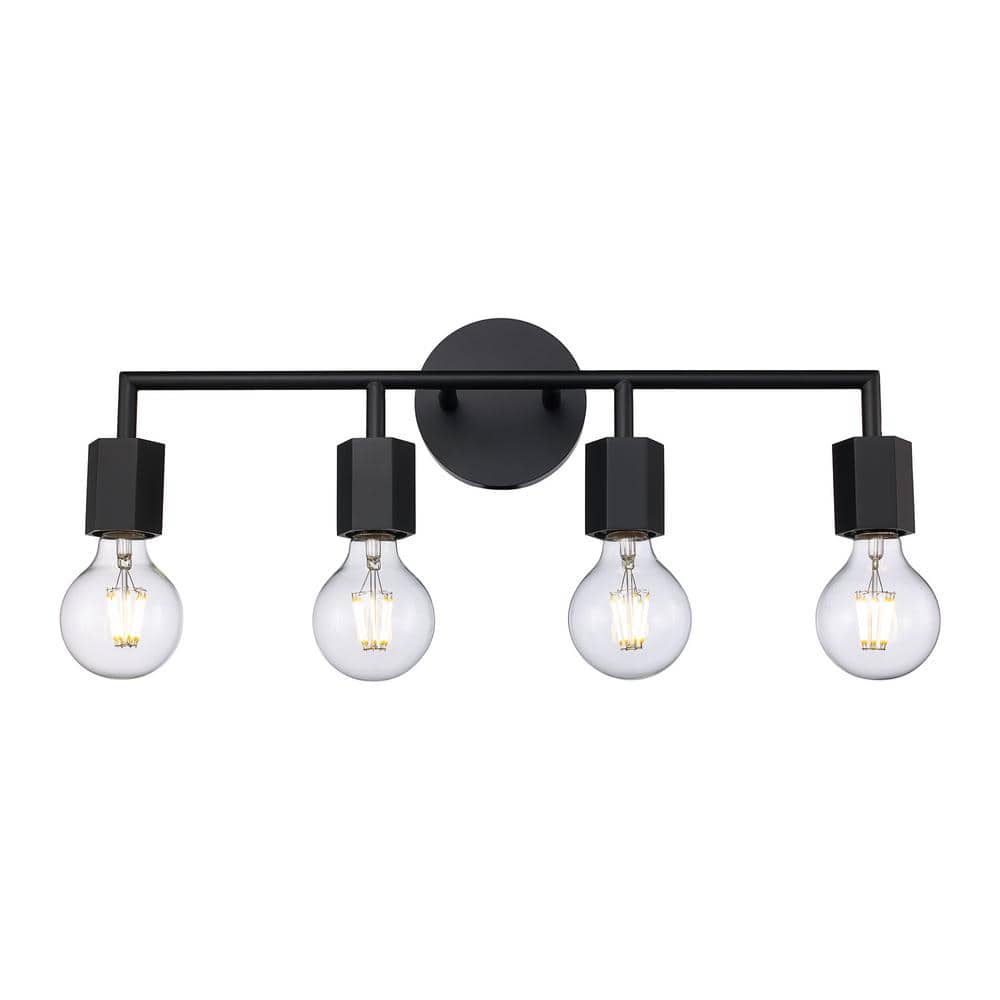 Bel Air Lighting Placerville 21.5 in. 4-Light Black Bathroom Vanity Light  Fixture with Geometric Socket 22234 BK - The Home Depot