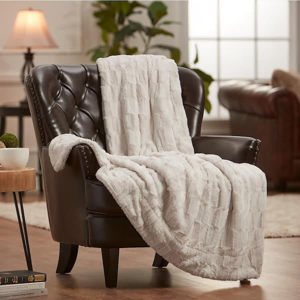 Embossed Creme Faux Fur Polyester Sherpa Shearling Throw Blanket - 50 in. x 65 in.